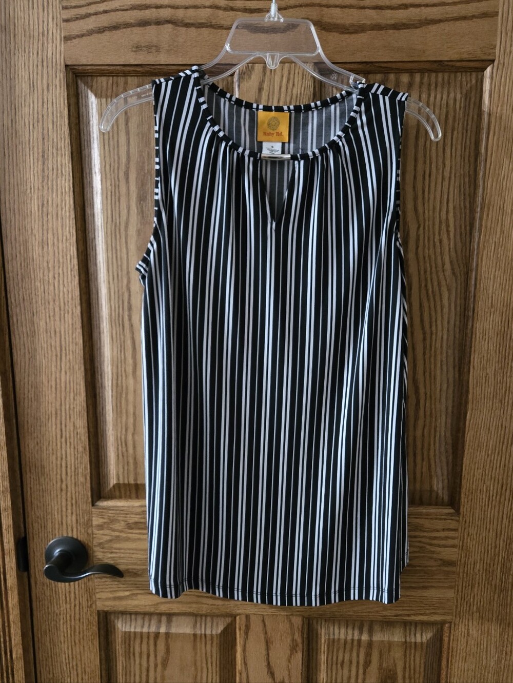 Ruby Rd. Black and White Vertical Stripe Shell